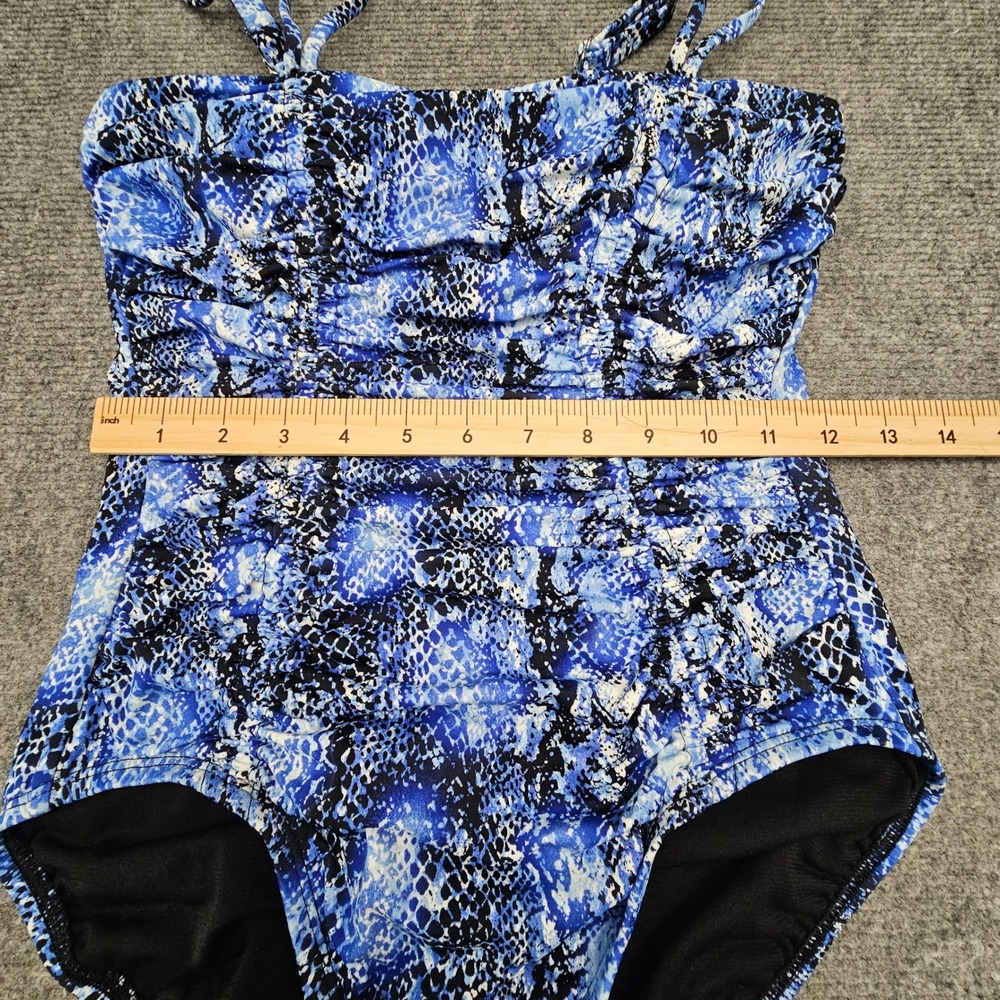 Swim Solutions One Piece Swimsuit Womens 8 Blue Snakeskin Tummy Control Shirred - Picture 7 of 9